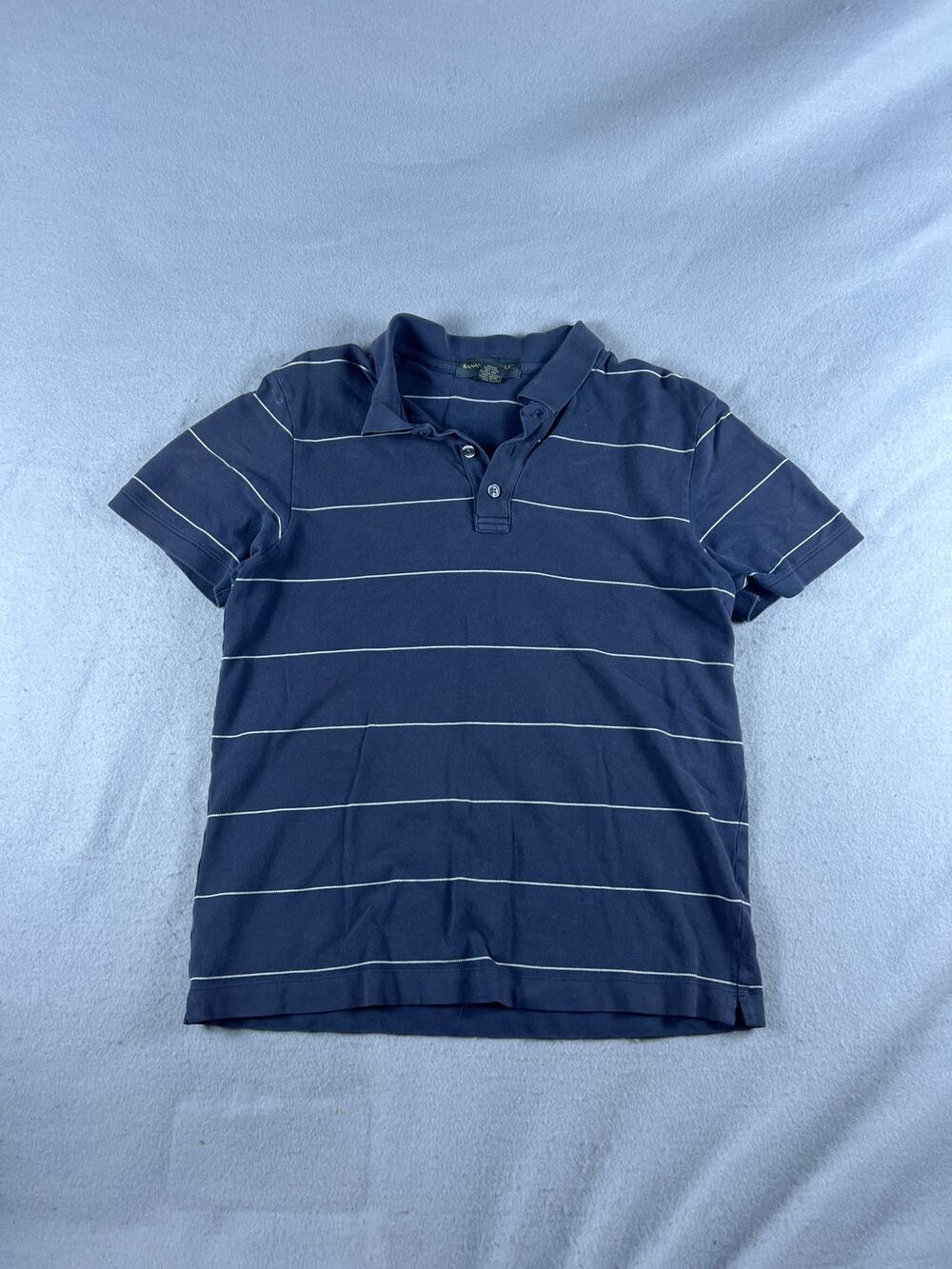 Banana Republic Polo Shirt Mens M Blue White Short Sleeve Striped Stretch Sports